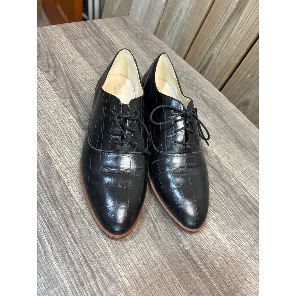 Cole Haan Grand 360 Black Croc Embossed Leather Oxfords W19021 Size 7C